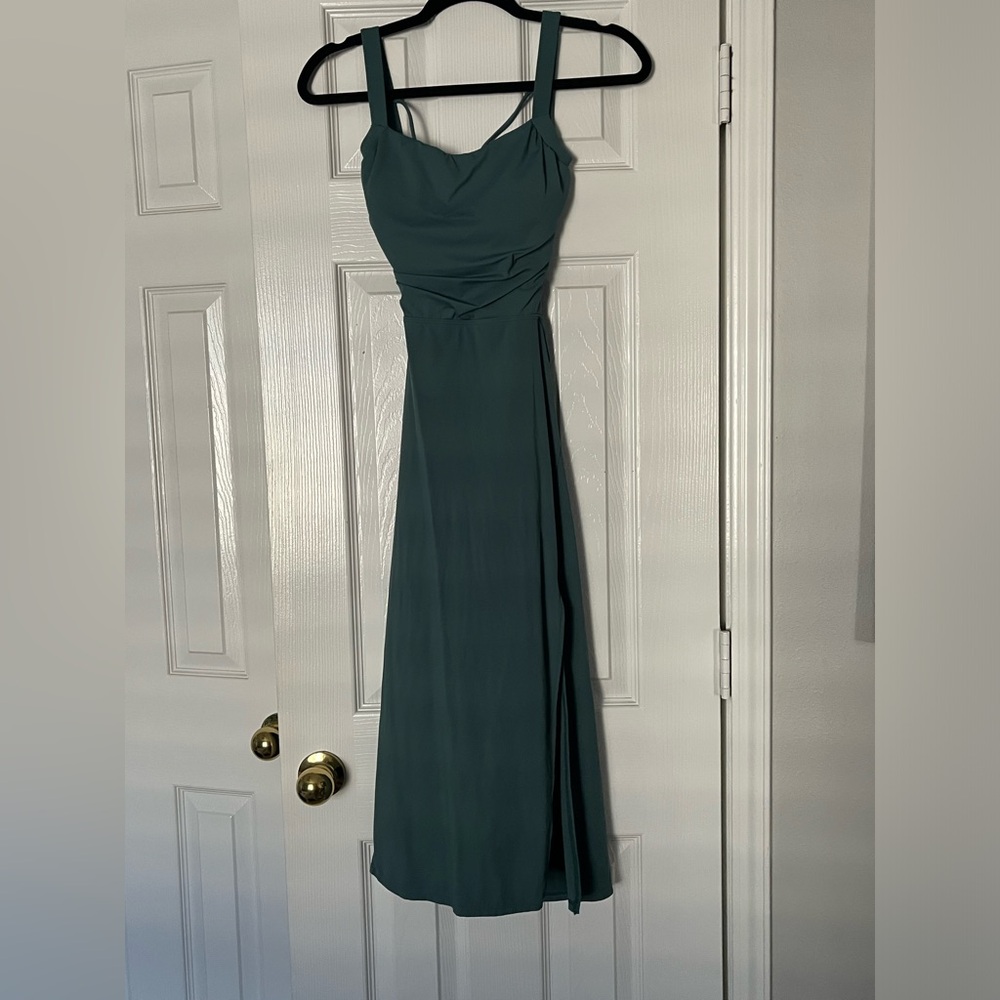 Halara Ruched Backless Crisscross Midi Dress